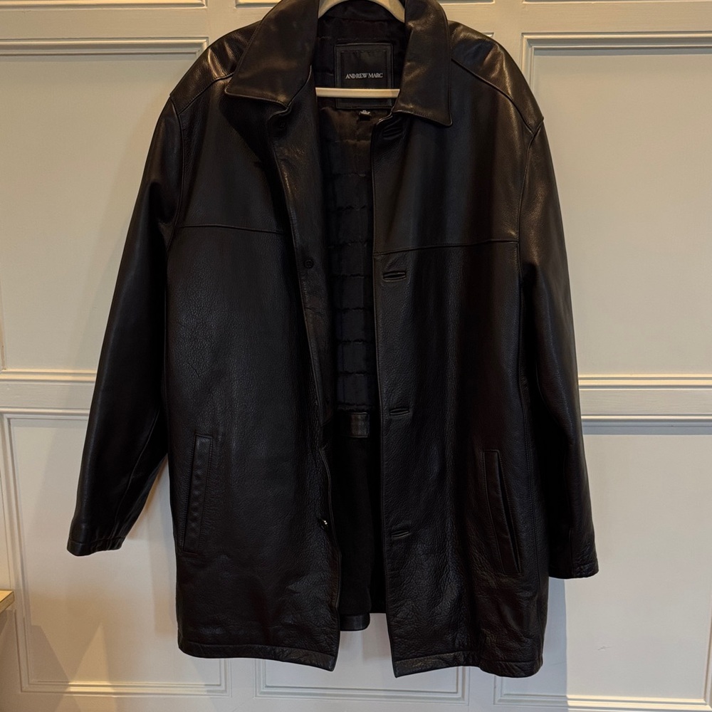 Andrew Marc Men's Black Leather jacket (overcoat or peacoat)